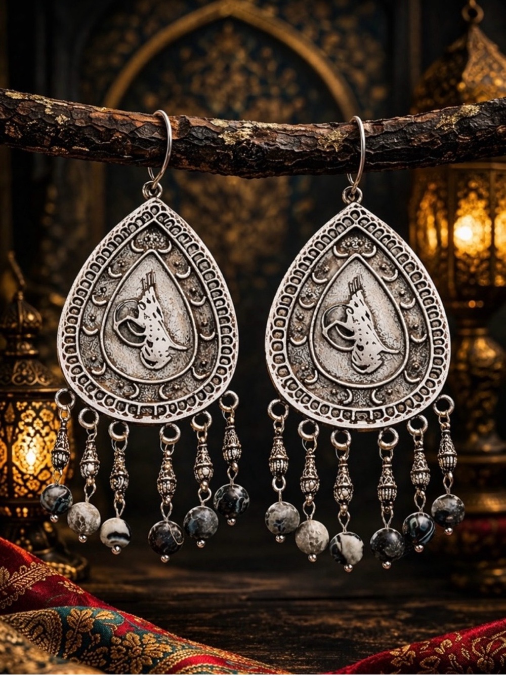 Ottoman Tughra Earrings, Turkish Boho Statement, Made to Order